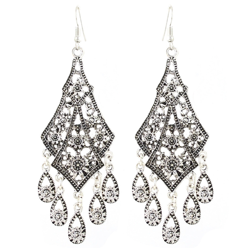 Hollow Flower Drop Tassel Earrings